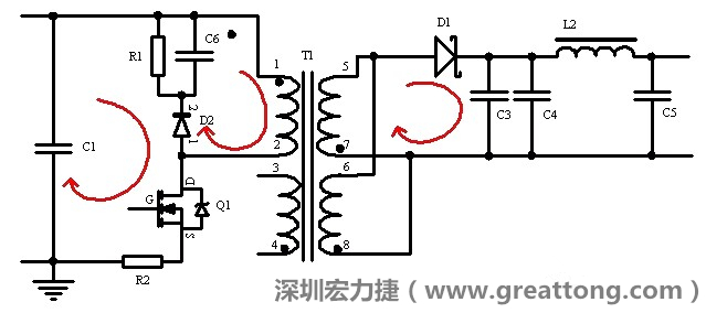 元件布局的時候，要優先考慮高頻脈沖電流和大電流的環路面積，盡可能地減小,以抑制開關電源的輻射干擾