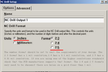 將格式改為“Inches 2：5”（ 以確保資料精度，反之孔與線路有偏移現象；）點OK完成鉆孔文件轉換